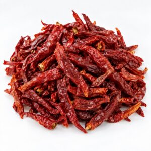 Whole dried red chillies with natural wrinkled skin supplied by PROMA Malaysia