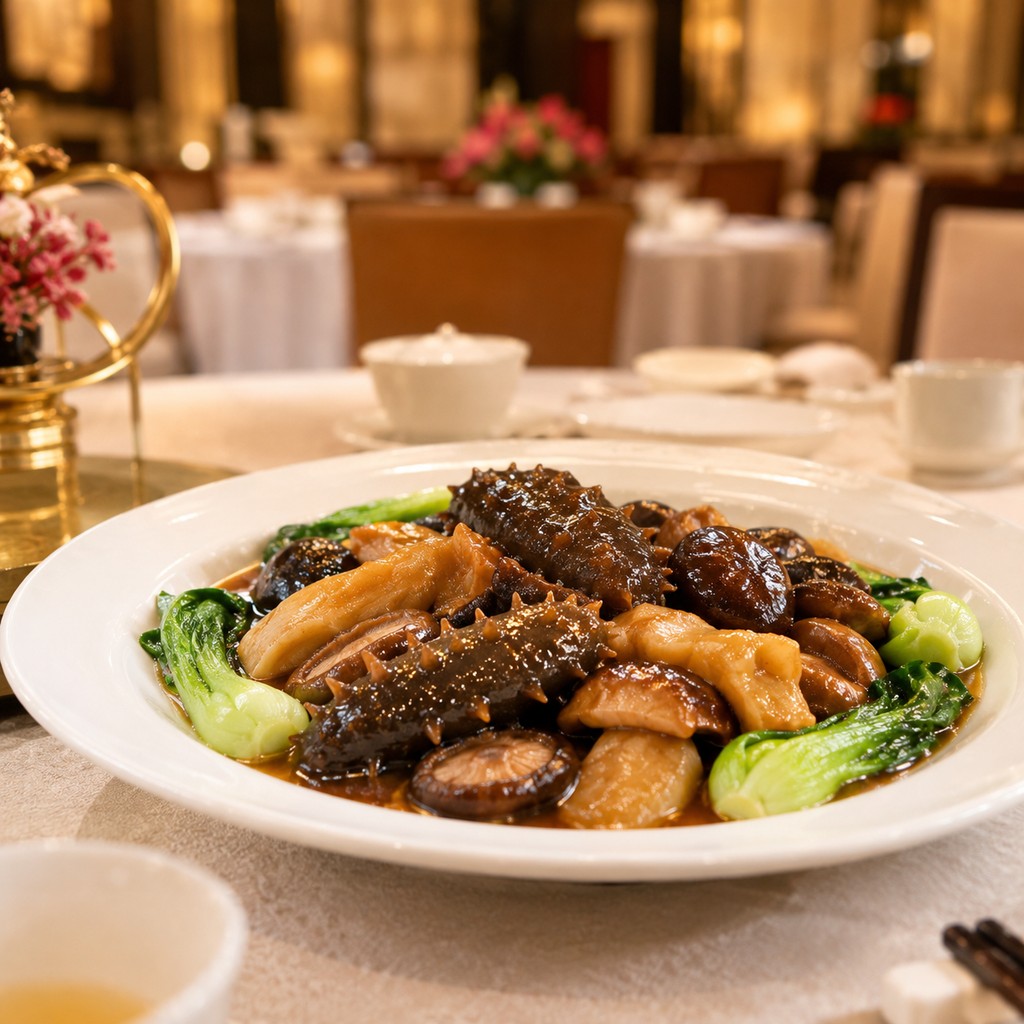 Banquet dish with sea cucumber and mushrooms