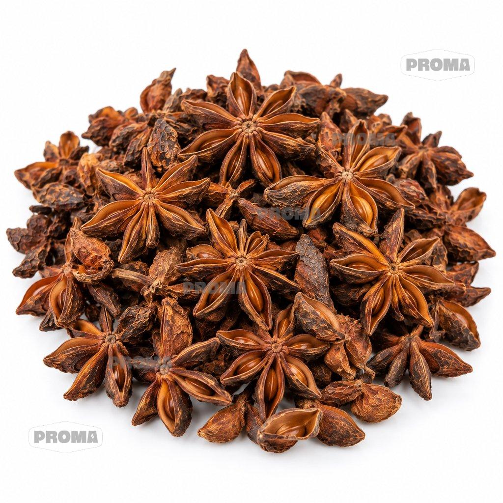 Whole dried star anise pods supplied by PROMA Malaysia